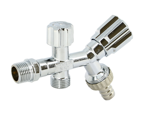 Вентиль двойной Н 1/2" х 1/2" х 3/4" для подключения бачков / смесителей, со штуцером