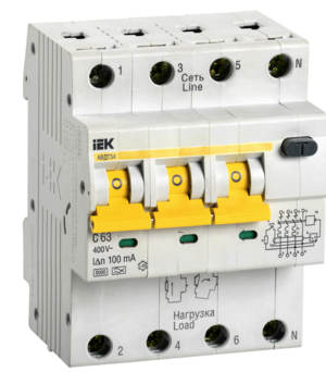 Выключатель автоматический дифференциальный IEK АВДТ 34 C63 100мА(Электронный)