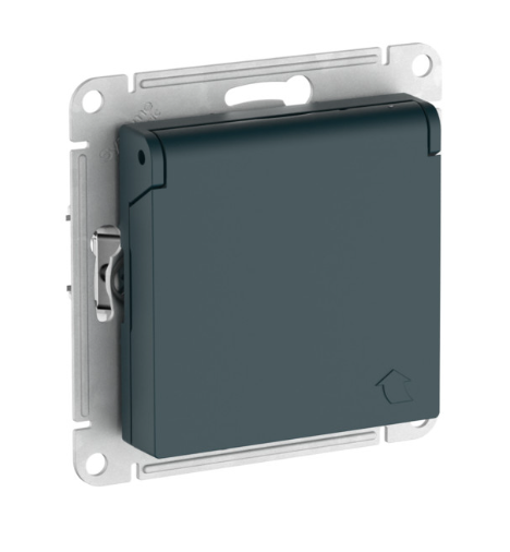 Розетка с заземлением со шторкой с крышкой Systeme Electric ATLASDESIGN, 16А, IP20, быстрозажимные клеммы, ИЗУМРУД купить с доставкой по РФ
