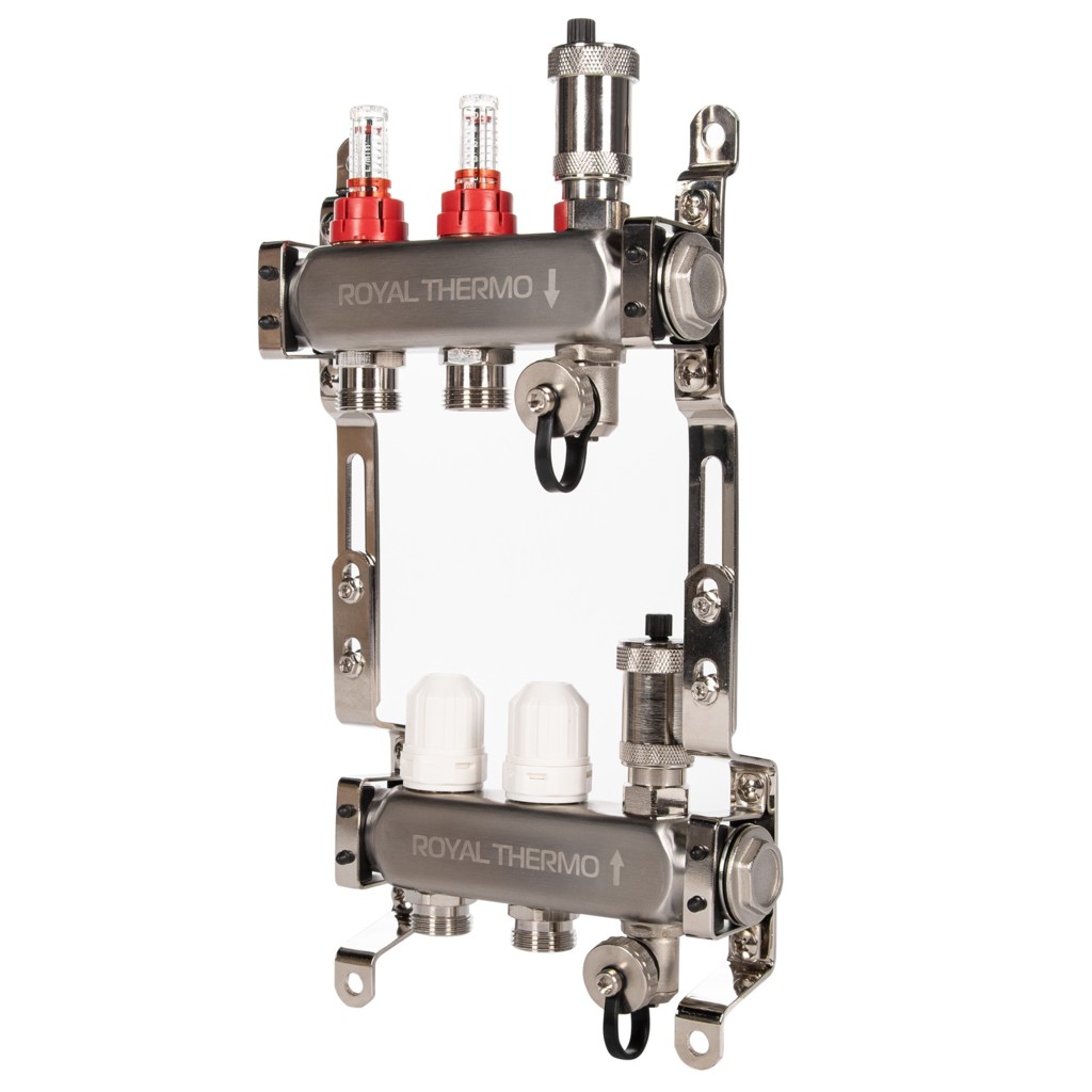 Коллектор Royal Thermo нерж. в сборе с расходомерами 1" ВР-3/4" НР с автомат.воздухоотвод-ми 11 вых. купить с доставкой по РФ