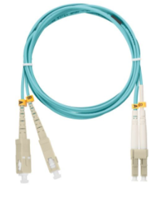 Шнур NIKOMAX волоконно-оптический, переходной, многомодовый 50/125мкм, стандарта OM3, SC/UPC-LC/UPC, двойной, полимерный материал нг(A)-HF, 2мм, аква, 1м