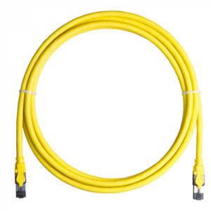 Коммутационный шнур NIKOMAX S/FTP 4 пары, Кат.8 (Класс I), 2000МГц, 2хRJ45/8P8C, T568B, заливной, с защитой защелки, многожильный, BC (чистая медь), 24AWG (7х0,195мм), LSZH нг(А)-HFLTx, желтый, 3м