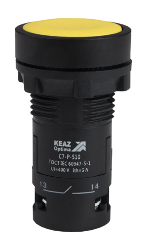 Кнопка КЭАЗ OptiSignal Compact D22 С7-P-510 желтая 1НО XB7NA51