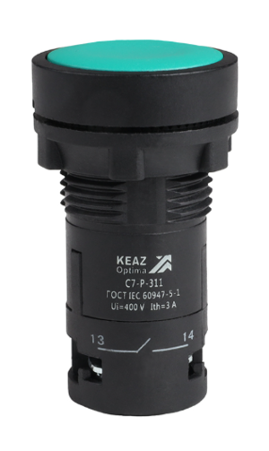 Кнопка КЭАЗ OptiSignal Compact D22 С7-P-311 зеленая 1НО+1НЗ XB7NA35