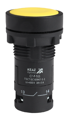 Кнопка КЭАЗ OptiSignal Compact D22 С7-P-511 желтая 1НО+1НЗ XB7NA55