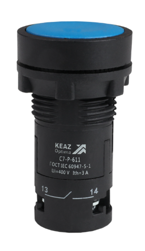 Кнопка КЭАЗ OptiSignal Compact D22 С7-P-611 синяя 1НО+1НЗ XB7NA65