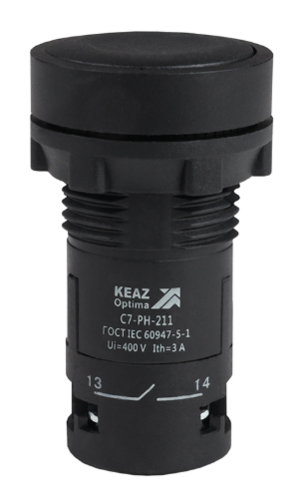 Кнопка с фиксацией КЭАЗ OptiSignal Compact D22 С7-PH-211 черная 1НО+1НЗ XB7NH25