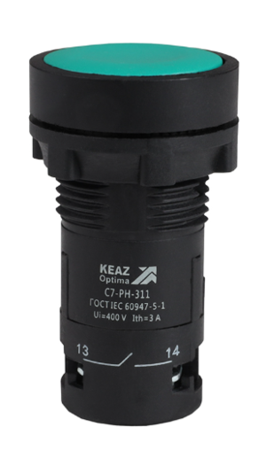 Кнопка с фиксацией КЭАЗ OptiSignal Compact D22 С7-PH-311 зеленая 1НО+1НЗ XB7NH35