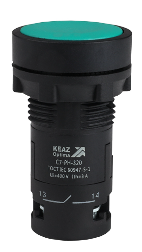 Кнопка с фиксацией КЭАЗ OptiSignal Compact D22 С7-PH-320 зеленая 2НО XB7NH33