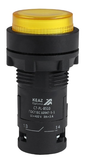 Кнопка с подсветкой КЭАЗ OptiSignal Compact D22 С7-PL-B510 желтая 1НО 24 В AC/DC XB7NW35B1