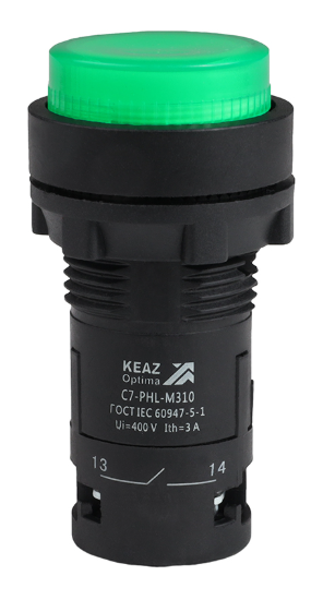 Кнопка с фиксацией с подсветкой КЭАЗ OptiSignal Compact D22 С7-PHL-B310 зеленая 1НО 24 В AC/DC XB7NJ03B1 купить с доставкой по РФ
