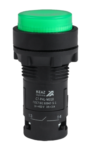 Кнопка с фиксацией с подсветкой КЭАЗ OptiSignal Compact D22 С7-PHL-M310 зеленая 1НО 230 В AC XB7NJ03M1