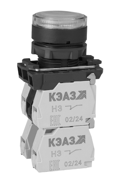 Кнопка КЭАЗ КМЕ4111мЛ-24В-белый-1но+1нз-цилиндр-индикатор-IP40 купить с доставкой по РФ