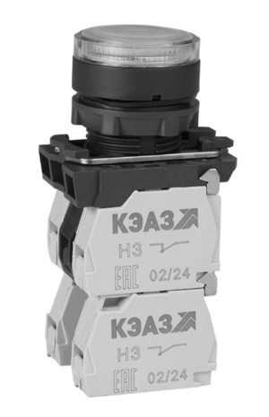 Кнопка КЭАЗ КМЕ4111мЛ-24В-белый-1но+1нз-цилиндр-индикатор-IP40