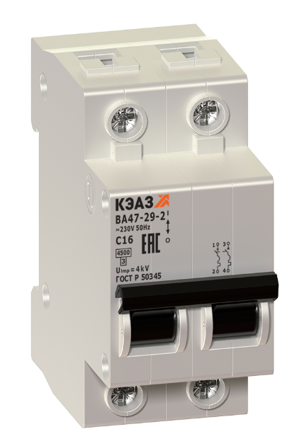 Выключатель автоматический модульный КЭАЗ 2п C 50А 4.5кА ВА47-29-2C50-УХЛ3 купить с доставкой по РФ