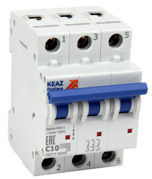 Выключатель автоматический трехполюсный КЭАЗ 16А С ВМ63 6кА