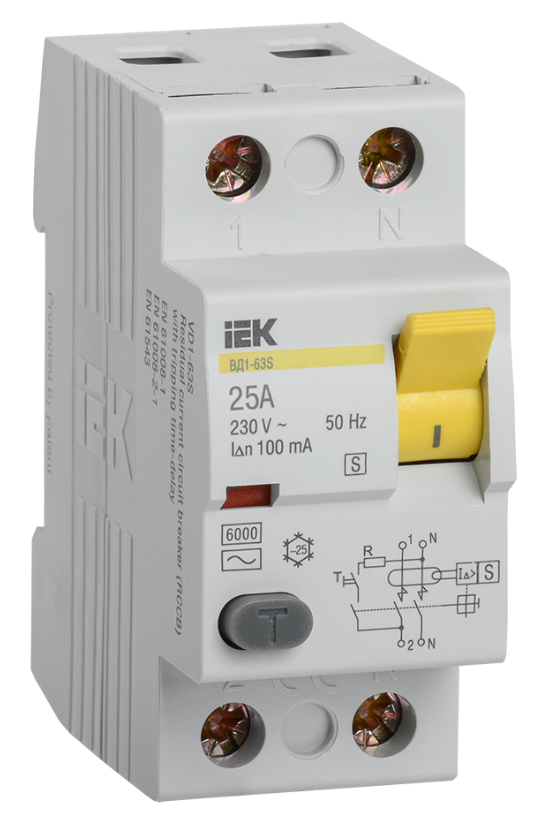 Выключатель дифференциального тока (УЗО) IEK 2п 25А 100мА тип ACS ВД1-63S купить с доставкой по РФ