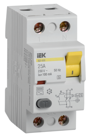 Выключатель дифференциального тока (УЗО) IEK 2п 25А 100мА тип ACS ВД1-63S