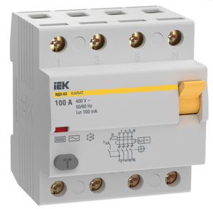 Выключатель дифференциального тока IEK ВД3-63 (УЗО) 4п 100А 100мА 6кА тип AC