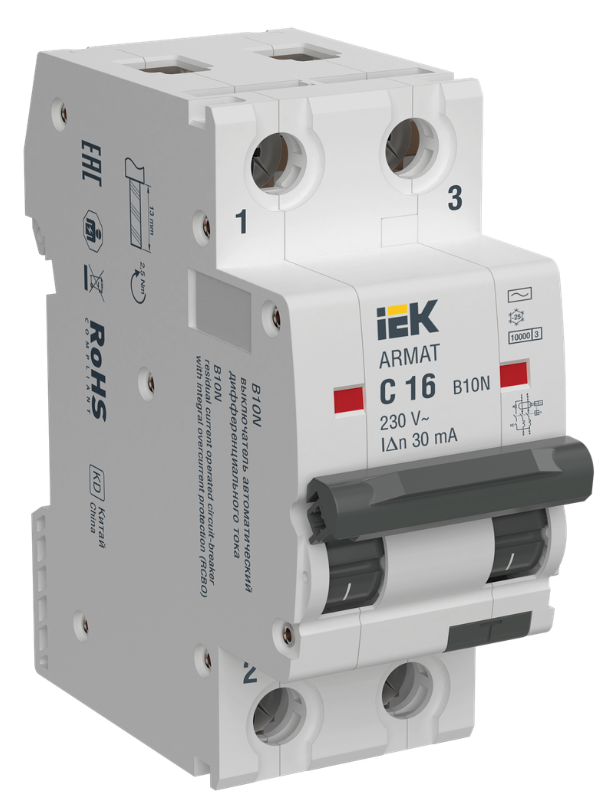 Автоматический выключатель дифференциального тока IEK ARMAT B10N 2P C16 30мА тип AC купить с доставкой по РФ