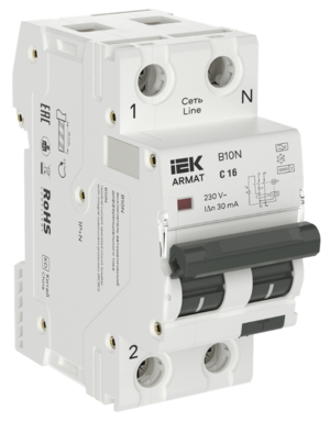 Автоматический выключатель дифференциального тока IEK ARMAT B10N 1P+NP C16 30мА тип A (36мм)