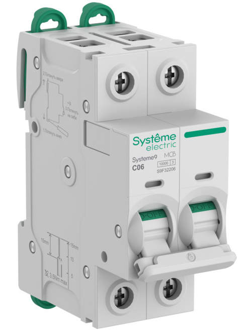 Автоматический выключатель (АВ) Systeme Electric Systeme9 C 6A 2P 10kA 400В купить с доставкой по РФ