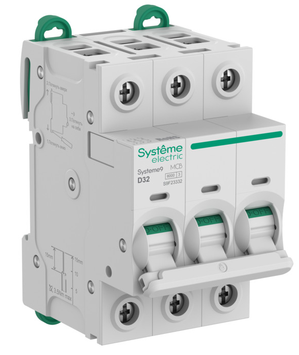 Автоматический выключатель (АВ) Systeme Electric Systeme9 D 32A 3P 6kA 400В купить с доставкой по РФ