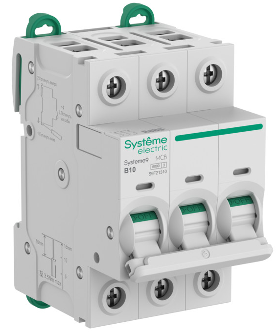 Автоматический выключатель (АВ) Systeme Electric Systeme9 B 10A 3P 6kA 400В купить с доставкой по РФ