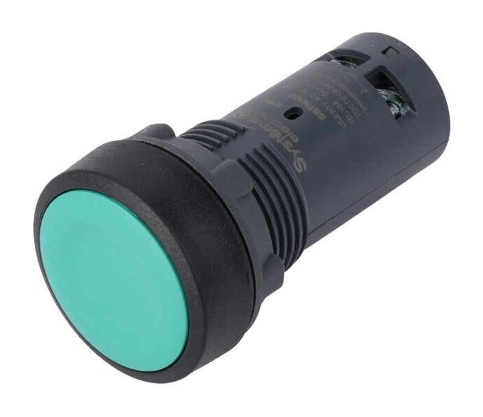 Кнопка Systeme Electric SB7 моноблочная 22мм зеленая с возвратом, пластик, 2НО, IP65 купить с доставкой по РФ