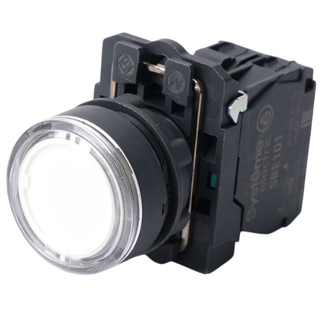 Кнопка Systeme Electric SB5 с подсветкой в сборе модульная 22мм белая пластик 24ВDC 1НО купить с доставкой по РФ