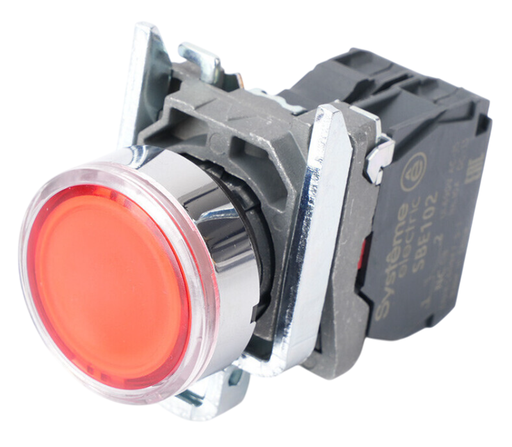 Кнопка Systeme Electric SB4 с подсветкой в сборе модульная 22мм красная металл 24ВDC 1НЗ купить с доставкой по РФ