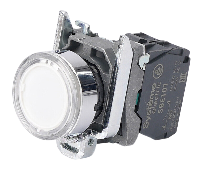 Кнопка Systeme Electric SB4 с подсветкой в сборе модульная 22мм белая металл 24ВDC 1НО купить с доставкой по РФ