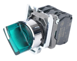 Переключатель Systeme Electric SB4 с подсвет в сборе 22мм 3поз зел с фикс металл 230ВАС 1НО+1НЗ