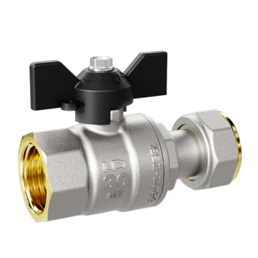 Кран шаровой латунный LD Pride 47.15.В-НкГк.У.Б Ду15 Ру40 угловой, с накидной гайкой (бабочка) купить с доставкой по РФ