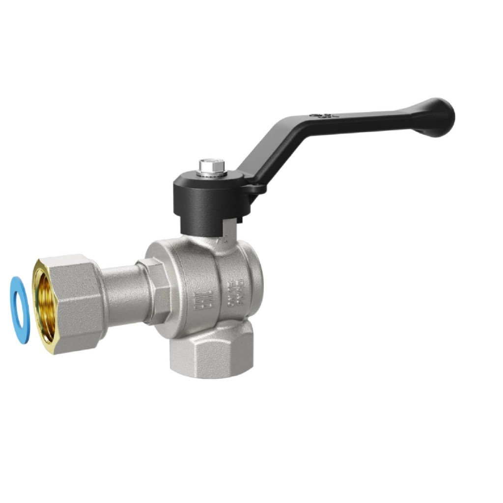 Кран шаровой латунный LD Pride 47.15.В-НкГк.У.Р Ду15 Ру40 угловой, с накидной гайкой (рычаг) купить с доставкой по РФ