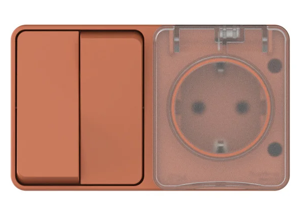 Блок: розетка з/к со шт. 16А, выключатель 2-клав.10А, Systeme Electric AtlasDesign PROFI IP54 О/У терракотовый купить с доставкой по РФ