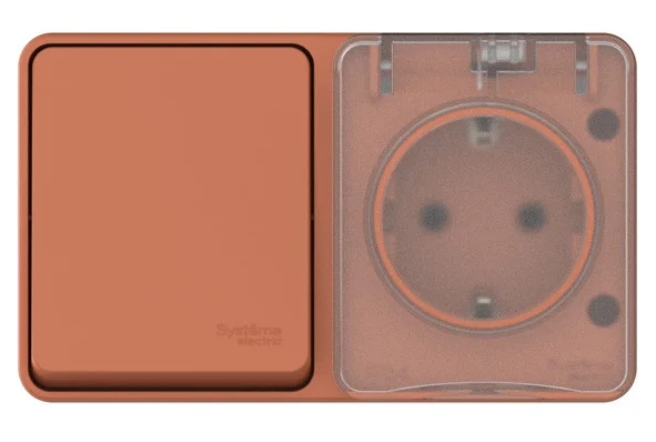 Блок: розетка з/к со шт. 16А, выключатель 1-клав.10А, Systeme Electric AtlasDesign PROFI IP54 О/У терракотовый купить с доставкой по РФ