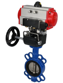 Затвор дисковый поворотный DN.ru WBV3432V-2W-Fb-H Ду65 Ру16, корпус - углеродистая сталь WCB, диск - нержавеющая сталь 316L, уплотнение - Viton, с пневмоприводом DN.ru PA-DA-065, пневмораспределителем 4M310-08 24В и ручным дублером MON1-250-T26-ISO купить с доставкой по РФ