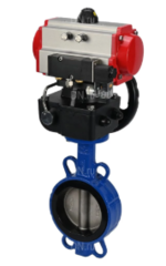 Затвор дисковый поворотный DN.ru WBV3432V-2W-Fb-H Ду125 Ру16, корпус - углеродистая сталь WCB, диск - нержавеющая сталь 316L, уплотнение - Viton, с пневмоприводом DN.ru PA-DA-083, пневмораспределителем 4M310-08 24В и ручным дублером MON2-450-T28-ISO купить с доставкой по РФ