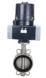 Затвор дисковый поворотный DN.ru WBV3232N-2W-Fb-H Ду100 Ру16, корпус - нержавеющая сталь AISI 316L, диск - нержавеющая сталь 316L, уплотнение - NBR, с электроприводом DN.ru QTSA-N-020EM-O0-220VAC с пружинным возвратом купить с доставкой по РФ