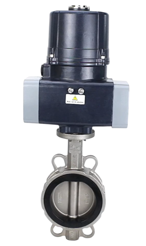 Затвор дисковый поворотный DN.ru WBV3232N-2W-Fb-H Ду100 Ру16, корпус - нержавеющая сталь AISI 316L, диск - нержавеющая сталь 316L, уплотнение - NBR, с электроприводом DN.ru QTSA-N-020EM-O0-220VAC с пружинным возвратом