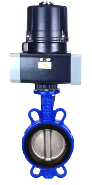 Затвор дисковый поворотный DN.ru WBV3432N-2W-Fb-H Ду100 Ру16, корпус - углеродистая сталь WCB, диск - нержавеющая сталь 316L, уплотнение - NBR, с электроприводом DN.ru QTSA-N-020EM-O0-220VAC с пружинным возвратом