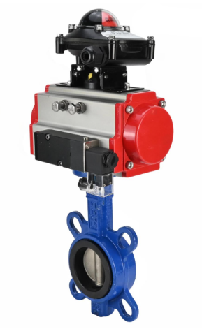 Затвор дисковый поворотный DN.ru WBV3432N-2W-Fb-H Ду100 Ру16, корпус - углеродистая сталь WCB, диск - нержавеющая сталь 316L, уплотнение - NBR, с пневмоприводом DN.ru PA-DA-105, пневмораспределителем 4M310-08 220В и БКВ APL-210N