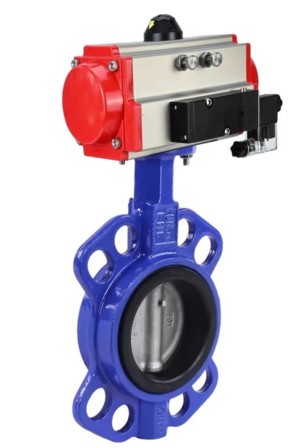 Затвор дисковый поворотный DN.ru WBV3432N-2W-Fb-H Ду150 Ру16, корпус - углеродистая сталь WCB, диск - нержавеющая сталь 316L, уплотнение - NBR, с пневмоприводом DN.ru PA-DA-130, пневмораспределителем 4V320-10 220В и БПВ AFC2000