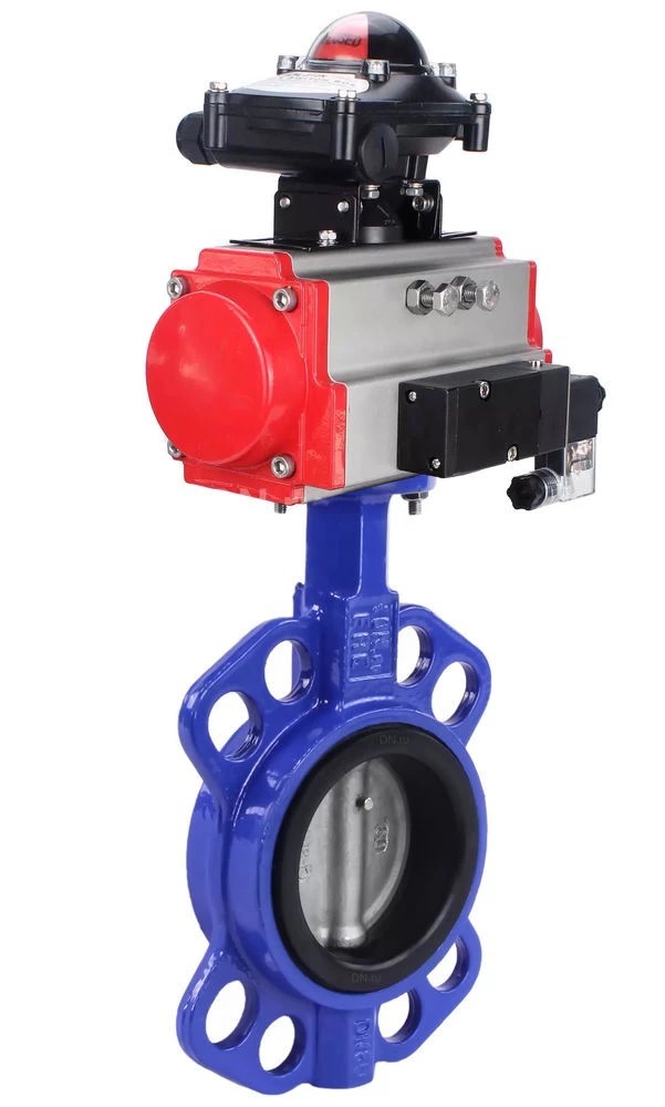 Затвор дисковый поворотный DN.ru WBV3432N-2W-Fb-H Ду150 Ру16, корпус - углеродистая сталь WCB, диск - нержавеющая сталь 316L, уплотнение - NBR, с пневмоприводом DN.ru PA-DA-130, пневмораспределителем 4V320-08 220В, БКВ APL-210N и БПВ AFC2000 купить с доставкой по РФ