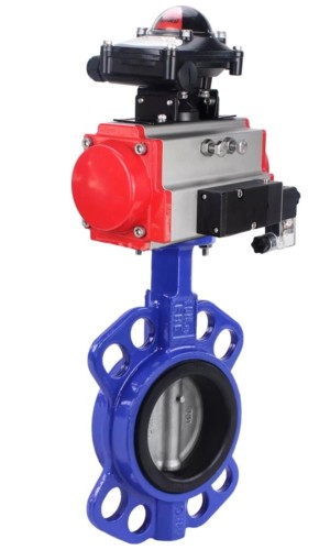 Затвор дисковый поворотный DN.ru WBV3432N-2W-Fb-H Ду100 Ру16, корпус - углеродистая сталь WCB, диск - нержавеющая сталь 316L, уплотнение - NBR, с пневмоприводом DN.ru PA-DA-105, пневмораспределителем 4V320-08 220В, БКВ APL-210N и БПВ AFC2000