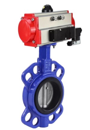 Затвор дисковый поворотный DN.ru WBV3432N-2W-Fb-H Ду100 Ру16, корпус - углеродистая сталь WCB, диск - нержавеющая сталь 316L, уплотнение - NBR, с пневмоприводом DN.ru PA-DA-105, пневмораспределителем 4V320-08 220В и БПВ AFC2000