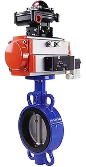 Затвор дисковый поворотный DN.ru WBV3432N-2W-Fb-H Ду100 Ру16, корпус - углеродистая сталь WCB, уплотнение - NBR, с пневмоприводом DN.ru PA-DA-105, пневмораспределителем 4V320-08 220В, БКВ APL-510N EX и БПВ AFC2000