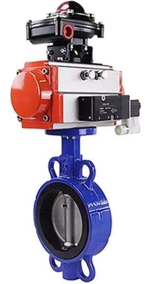 Затвор дисковый поворотный DN.ru WBV3432N-2W-Fb-H Ду150 Ру16, корпус - углеродистая сталь WCB, уплотнение - NBR, с пневмоприводом DN.ru PA-DA-130, пневмораспределителем 4M310-08 24В, БКВ APL-510N EX и БПВ AFC2000