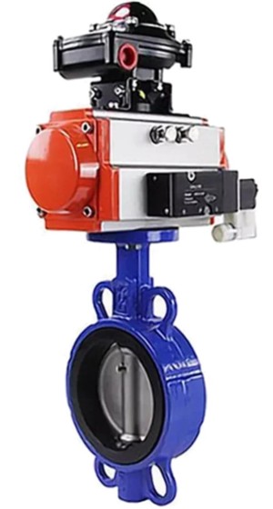 Затвор дисковый поворотный DN.ru WBV3432N-2W-Fb-H Ду100 Ру16, корпус - углеродистая сталь WCB, уплотнение - NBR, с пневмоприводом DN.ru PA-DA-105, пневмораспределителем 4M310-08 220В, БКВ APL-510N EX и БПВ AFC2000